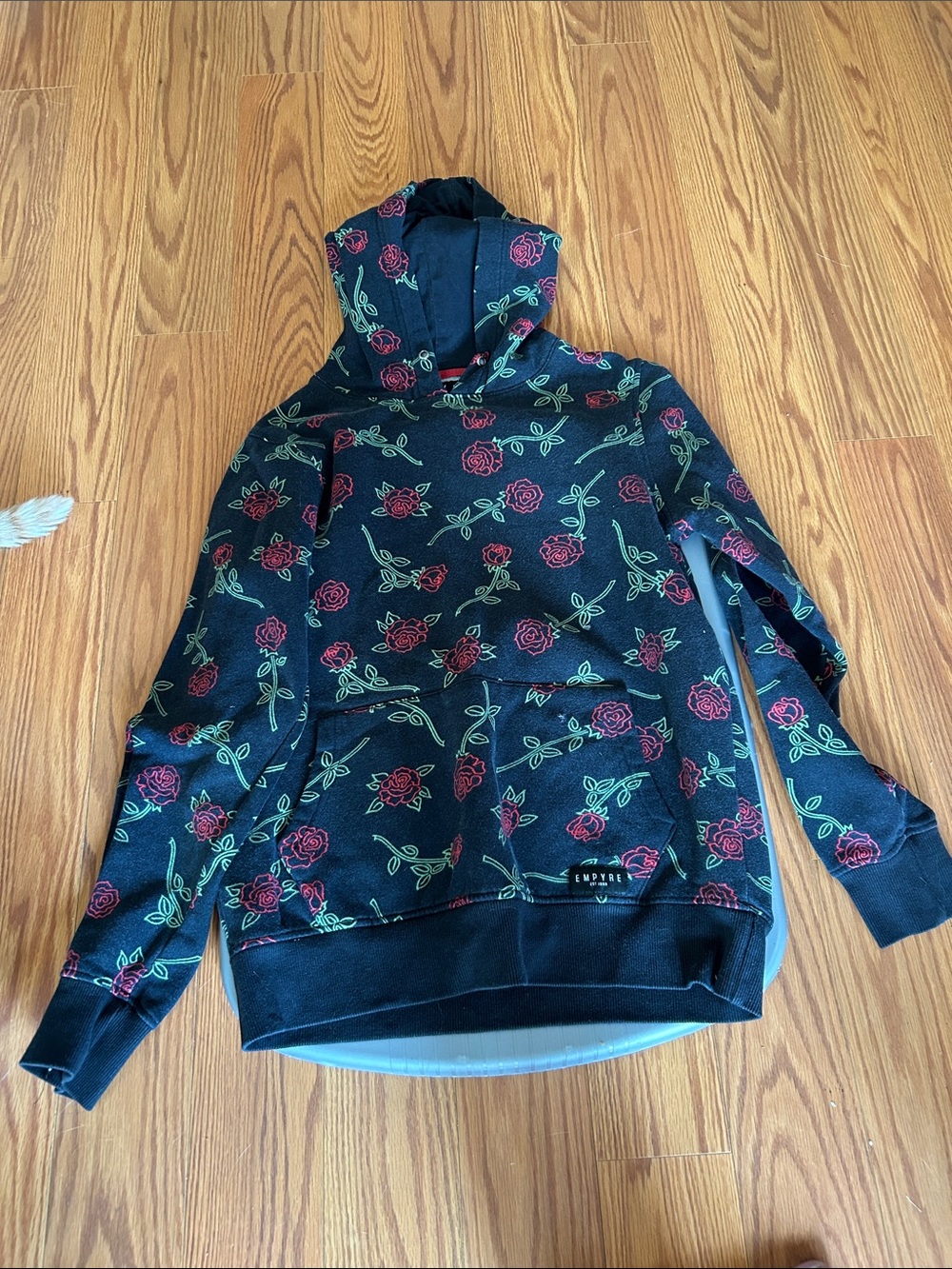 Empyre Black Hoodie with Red Rose Print
